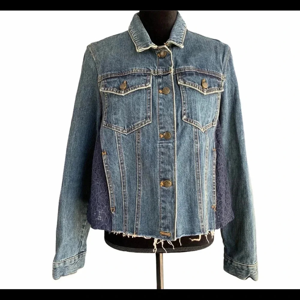 COPY - Free People Lace Fringe Loose Denim Jacket